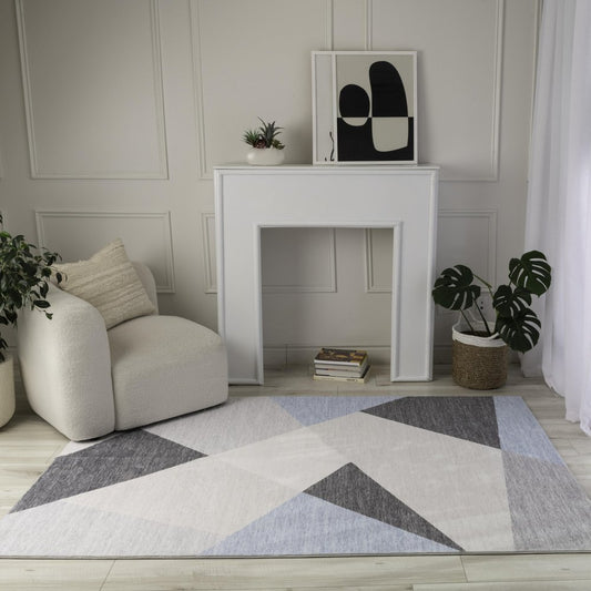 5' X 8' Blue and Gray Geometric Area Rug