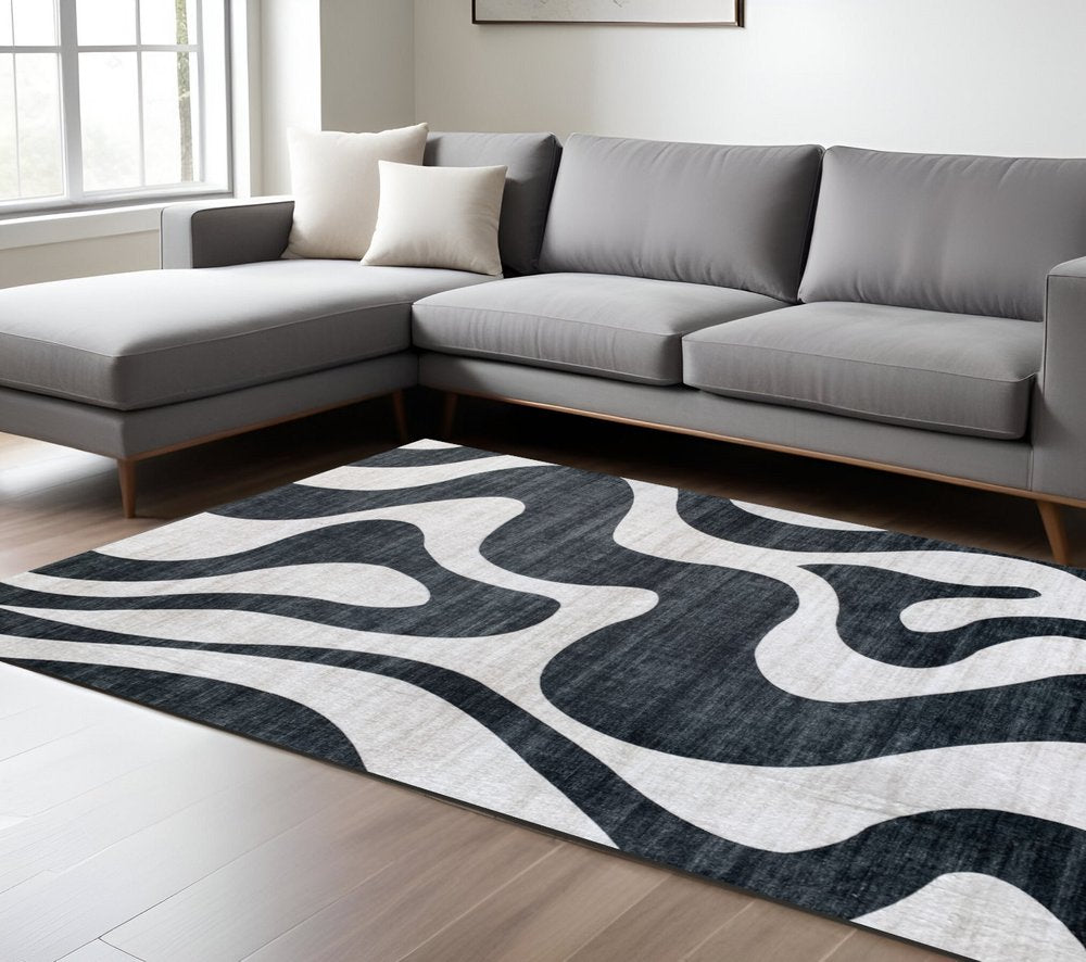 7' X 10' Black and White Zebra Print Area Rug