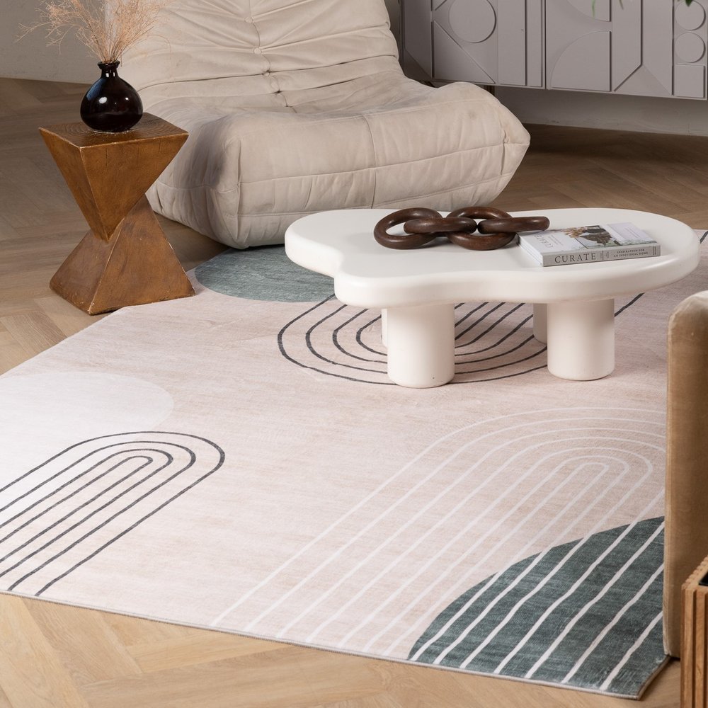 7' X 10' Beige Brown and Green Abstract Area Rug