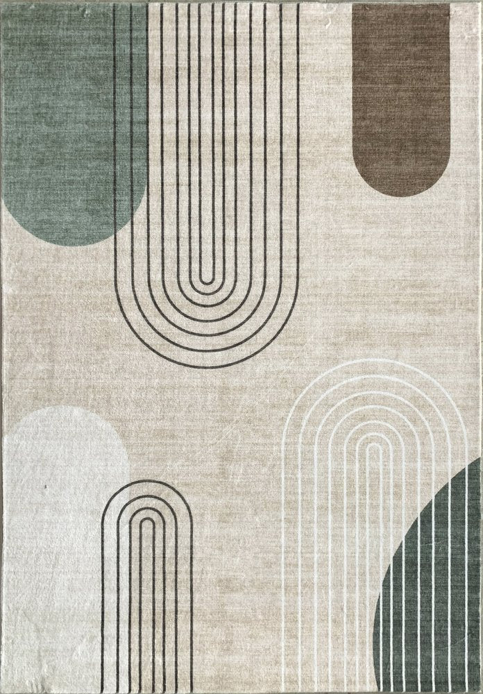 7' X 10' Beige Brown and Green Abstract Area Rug