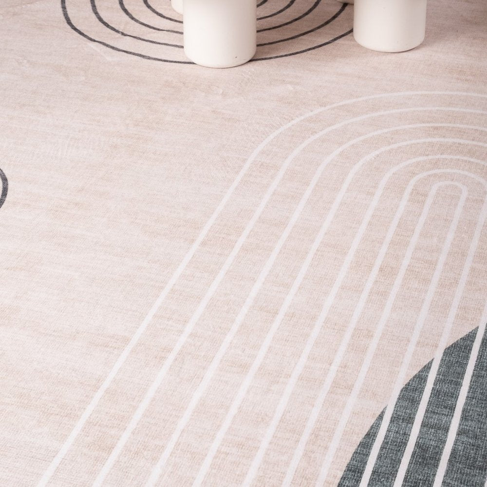 7' X 10' Beige Brown and Green Abstract Area Rug