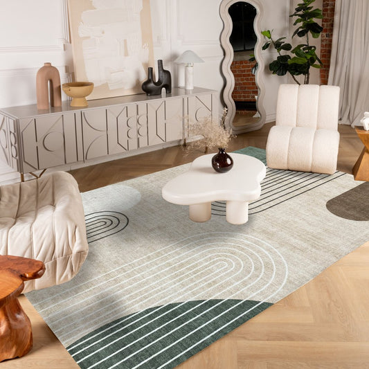 8' X 11' Beige Brown and Green Abstract Area Rug