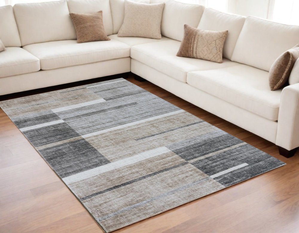 5' X 8' Gray and Brown Abstract Area Rug