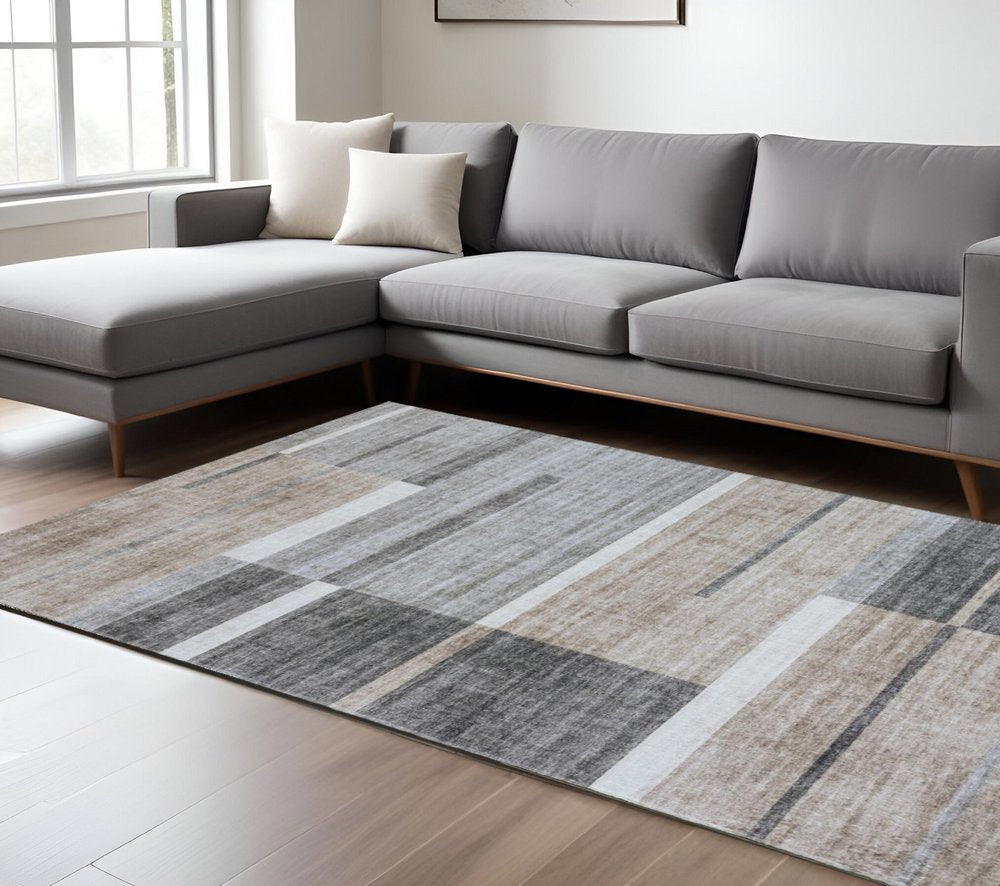 7' X 10' Gray and Brown Abstract Area Rug