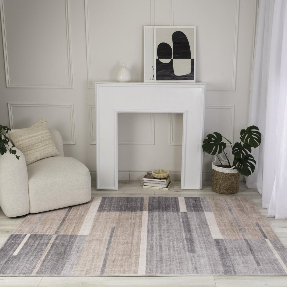 7' X 10' Gray and Brown Abstract Area Rug