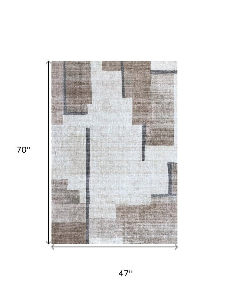 4' X 6' Beige and Brown Abstract Area Rug