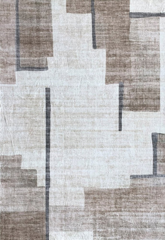 7' X 10' Beige and Brown Abstract Area Rug