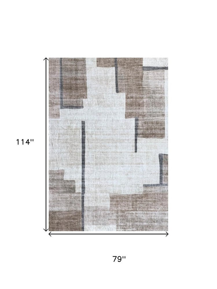 7' X 10' Beige and Brown Abstract Area Rug