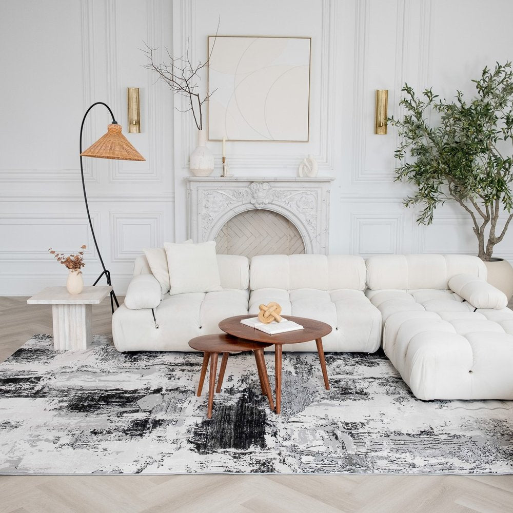 4' X 6' Black Gray and Beige Abstract Area Rug