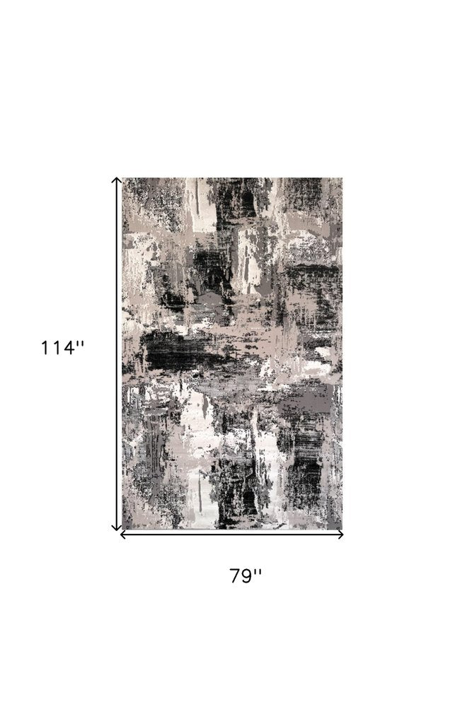 7' X 10' Black Gray and Beige Abstract Area Rug