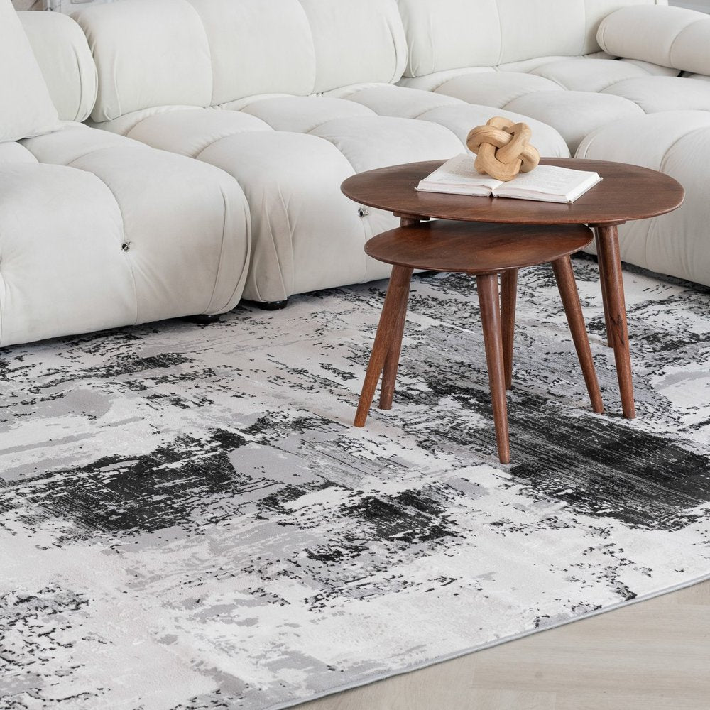 7' X 10' Black Gray and Beige Abstract Area Rug