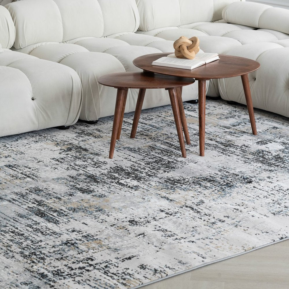 4' X 6' Beige Gray and White Abstract Area Rug