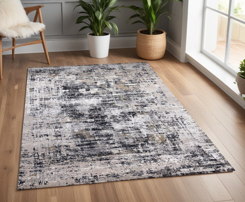 4' X 6' Beige Gray and White Abstract Area Rug