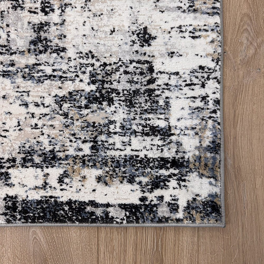 5' X 8' Beige Gray and White Abstract Area Rug