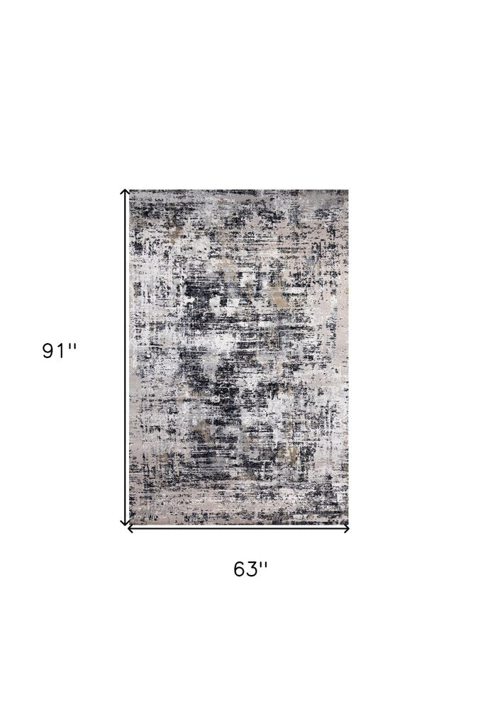 5' X 8' Beige Gray and White Abstract Area Rug