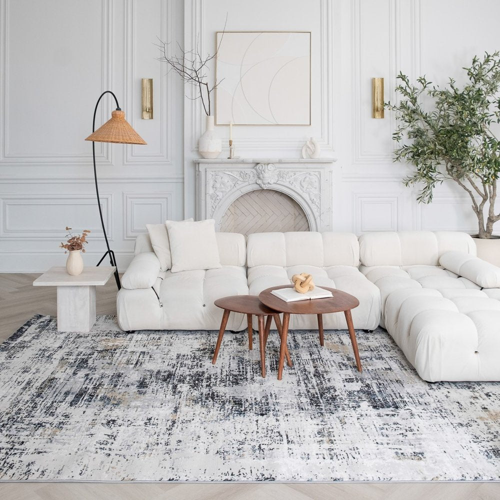 7' X 10' Beige Gray and White Abstract Area Rug