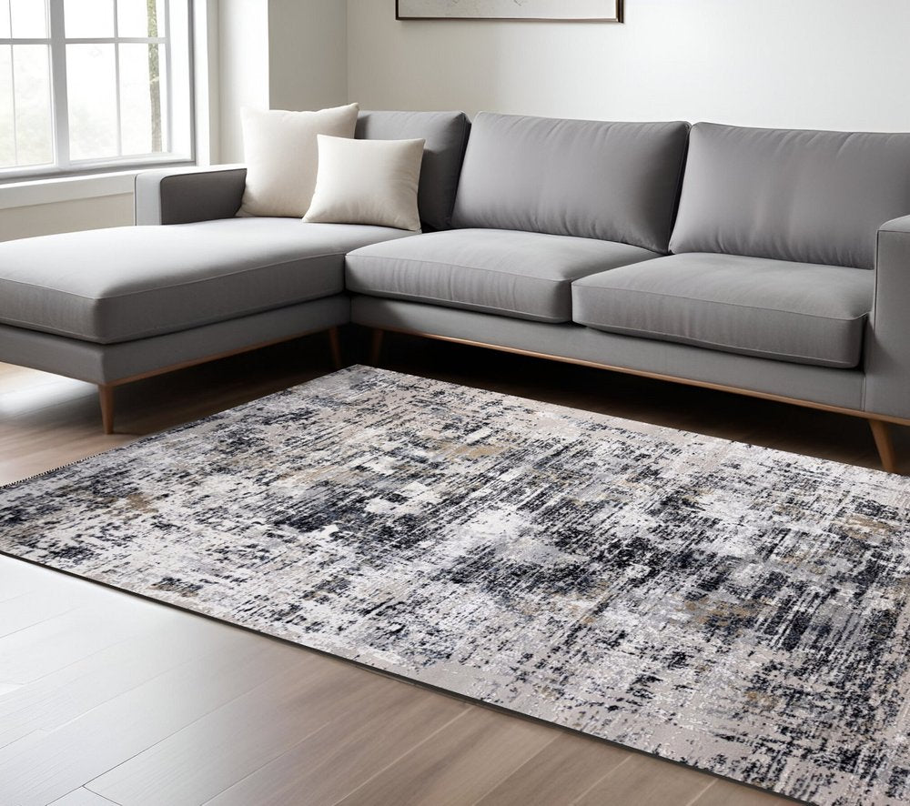 7' X 10' Beige Gray and White Abstract Area Rug