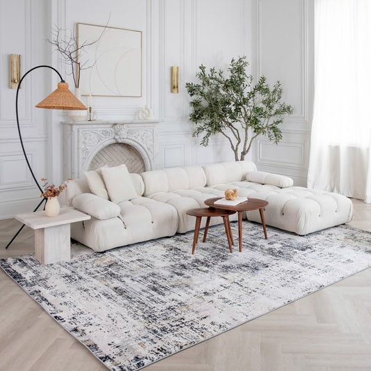 8' X 11' Beige Gray and White Abstract Area Rug