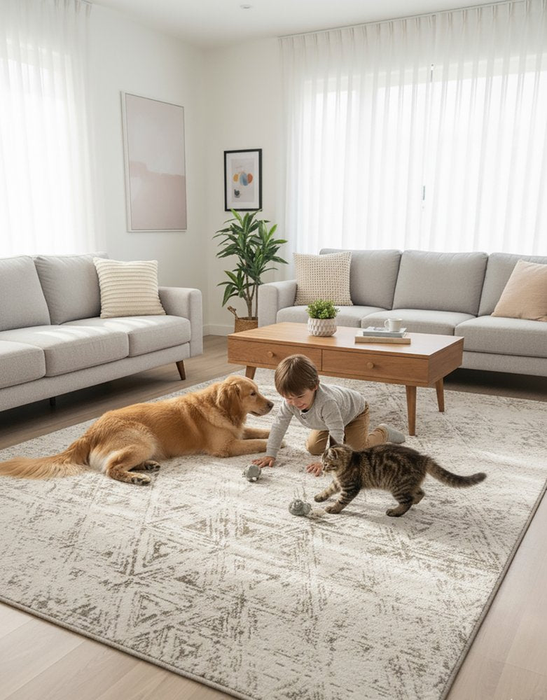 5' X 8' Cream and Beige Abstract Area Rug