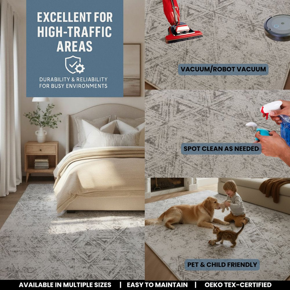 7' X 10' Cream and Beige Abstract Area Rug