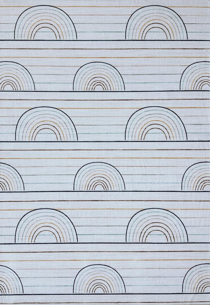 4' X 6' Ivory Blue and Yellow Juvenile Rainbows Youthful Area Rug