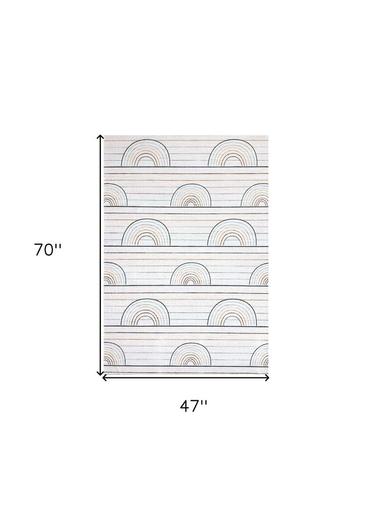 4' X 6' Ivory Blue and Yellow Juvenile Rainbows Youthful Area Rug