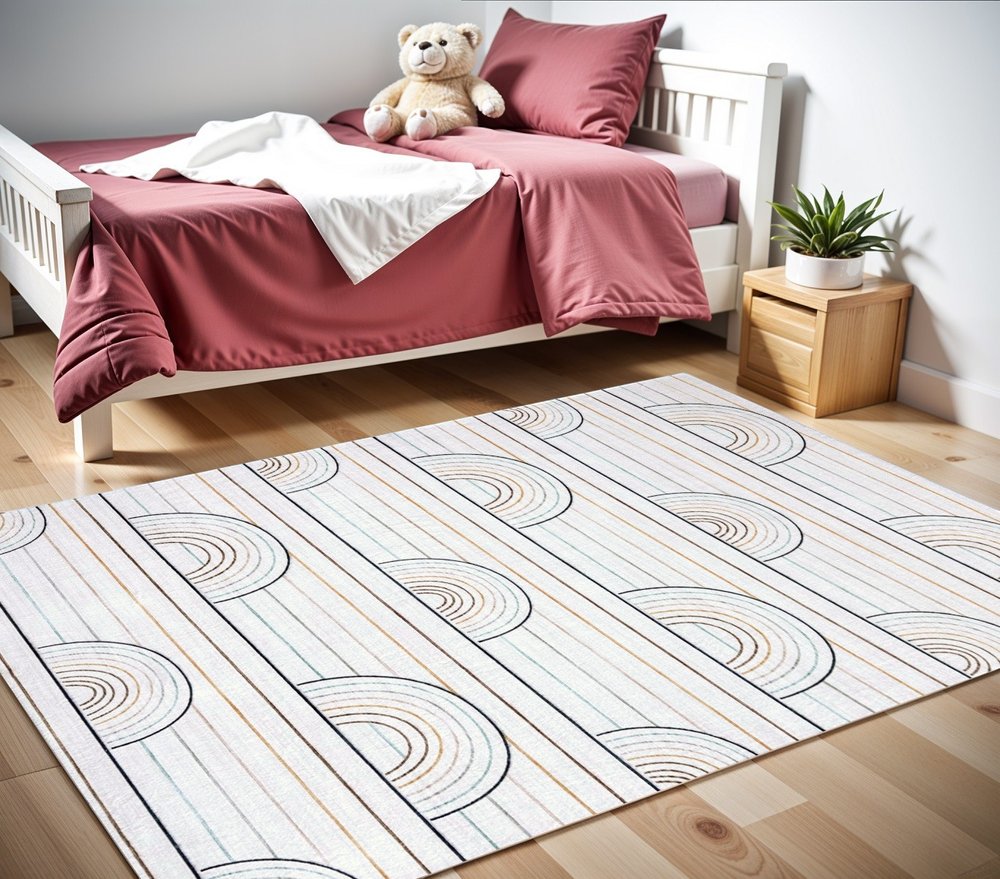 4' X 6' Ivory Blue and Yellow Juvenile Rainbows Youthful Area Rug