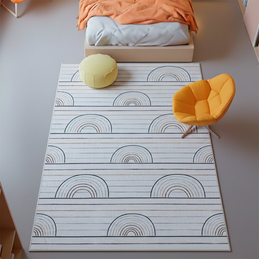 4' X 6' Ivory Blue and Yellow Juvenile Rainbows Youthful Area Rug