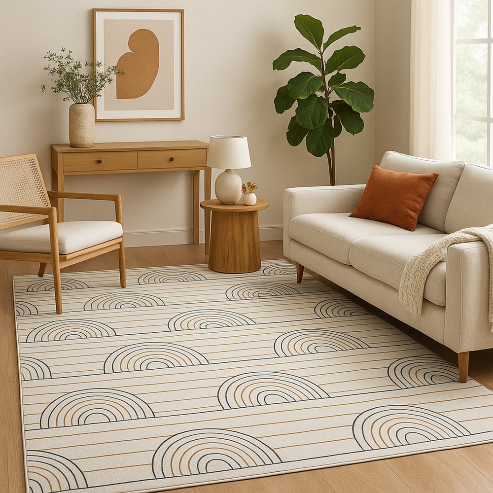 4' X 6' Ivory Blue and Yellow Juvenile Rainbows Youthful Area Rug