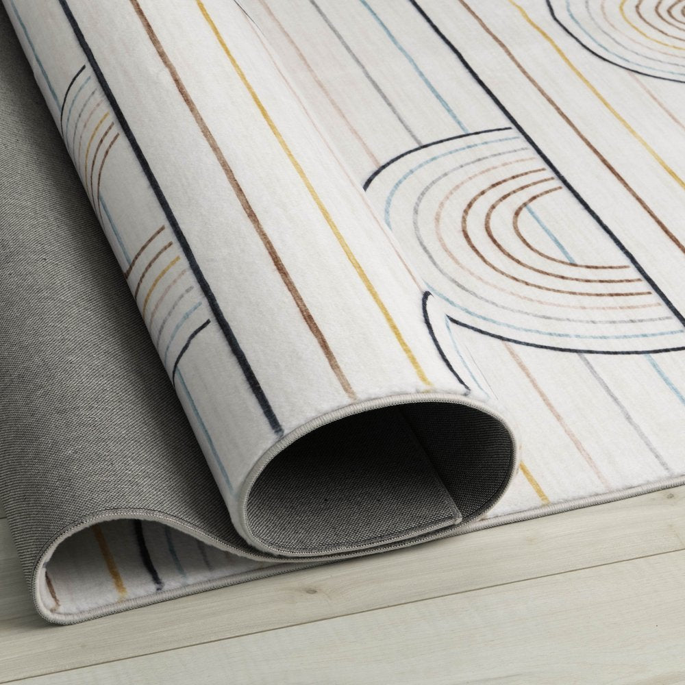 5' X 8' Ivory Blue and Yellow Juvenile Rainbows Youthful Area Rug