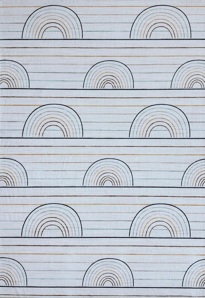 7' X 10' Ivory Blue and Yellow Juvenile Rainbows Youthful Area Rug