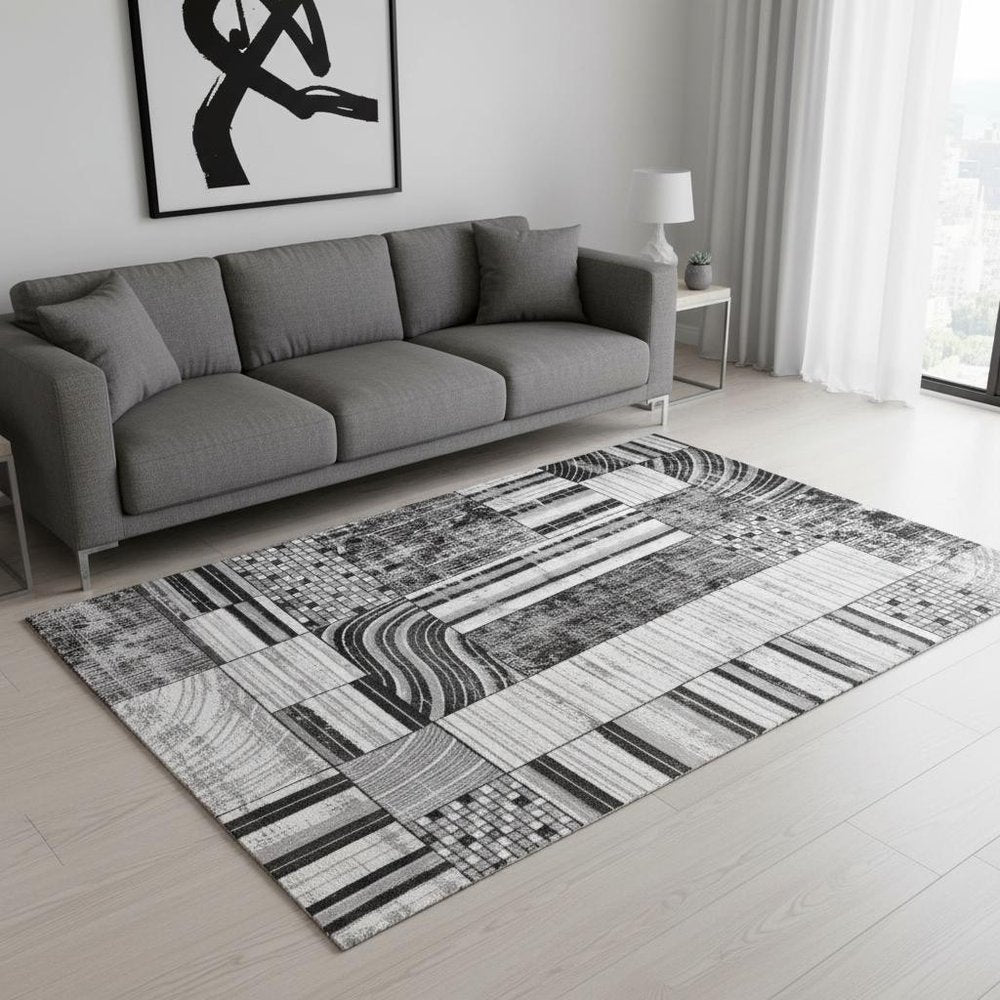 5' X 8' Gray Brown and Beige Abstract Area Rug