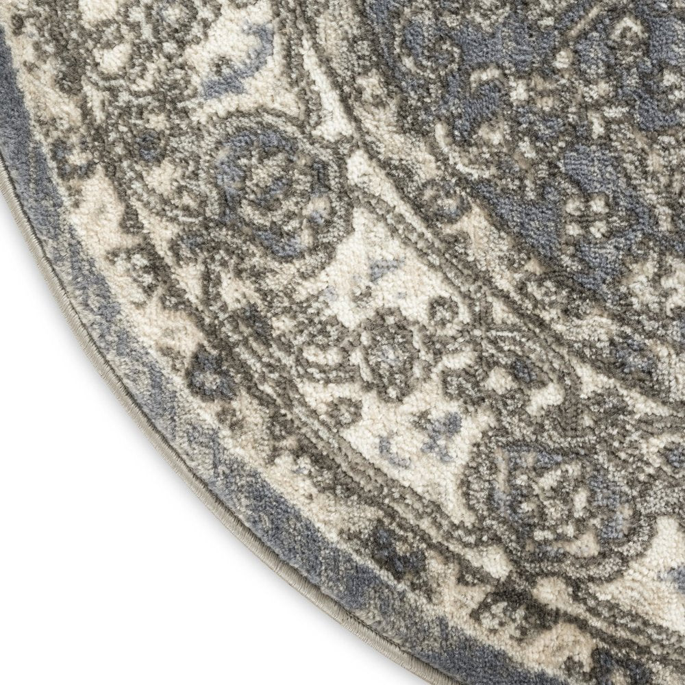 4' Blue Floral Power Loom Round Rug