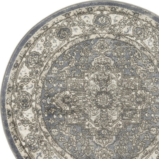 4' Blue Floral Power Loom Round Rug