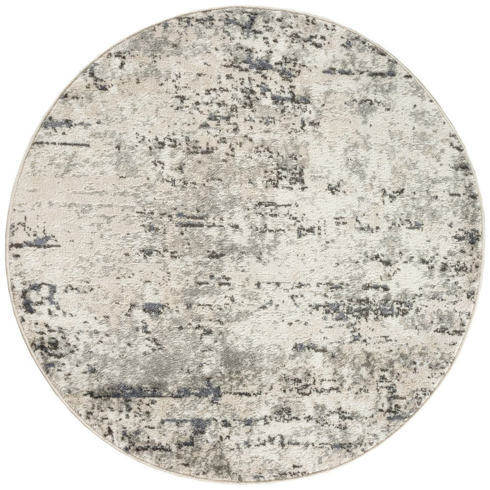 4' Gray Floral Power Loom Round Rug