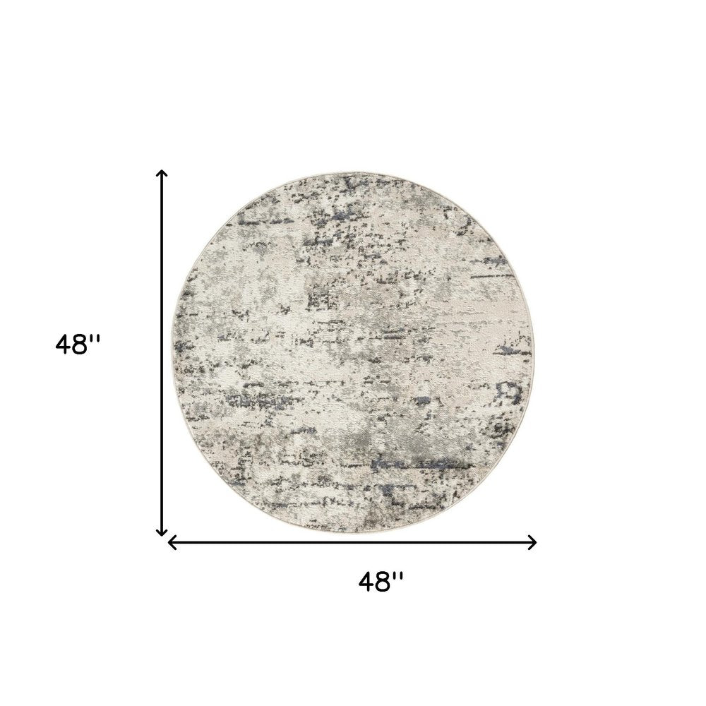 4' Gray Floral Power Loom Round Rug