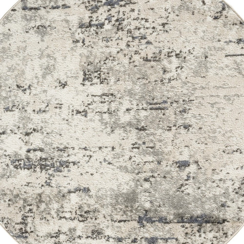 4' Gray Floral Power Loom Round Rug