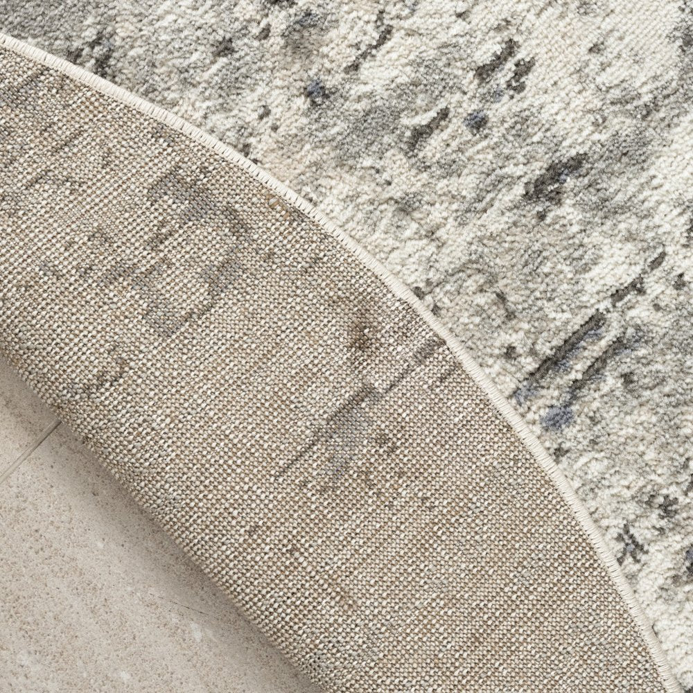 4' Gray Floral Power Loom Round Rug