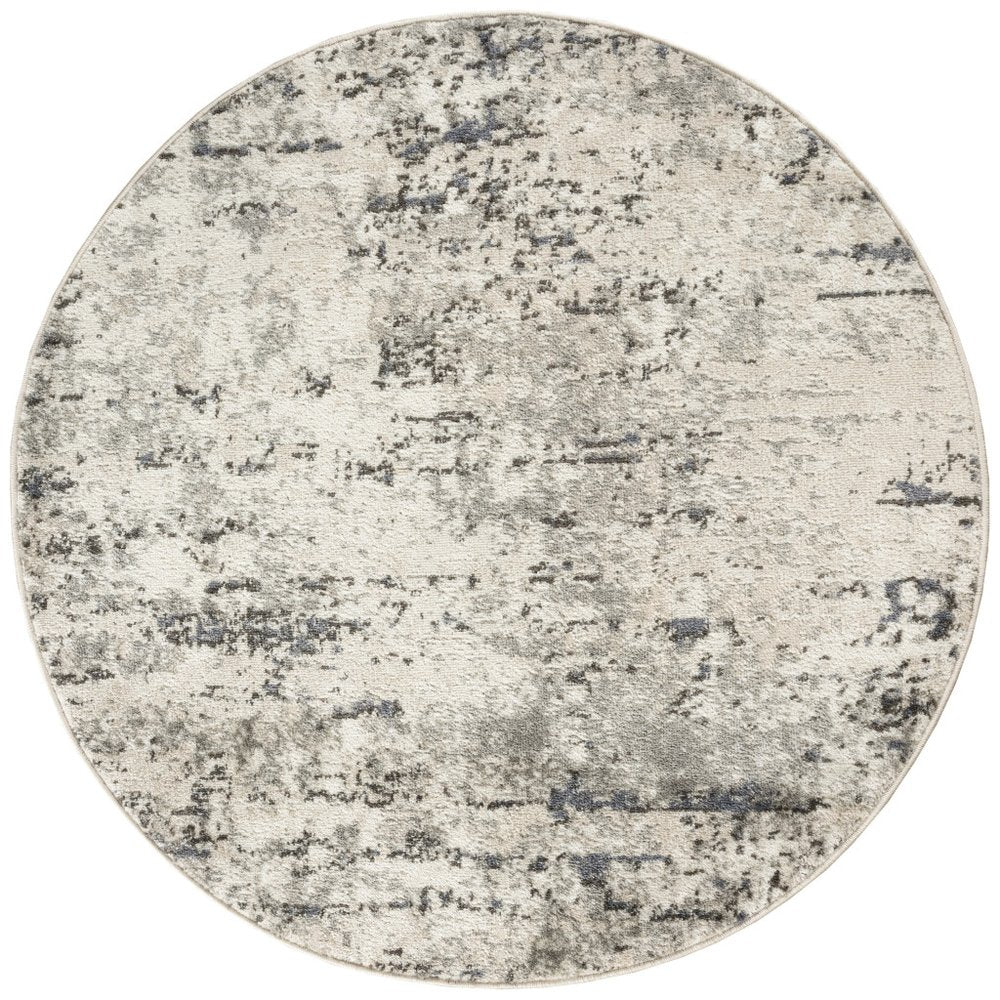 4' Gray Floral Power Loom Round Rug