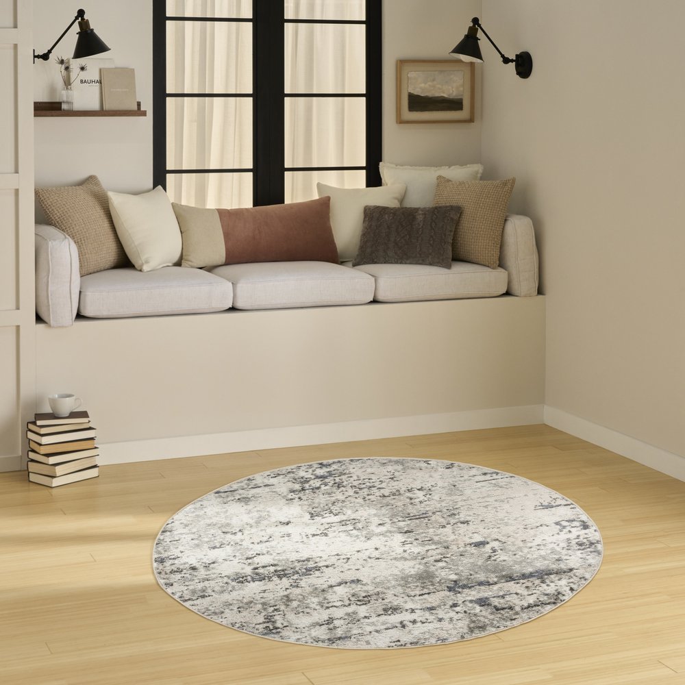4' Gray Floral Power Loom Round Rug