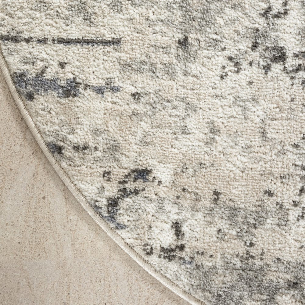 4' Gray Floral Power Loom Round Rug