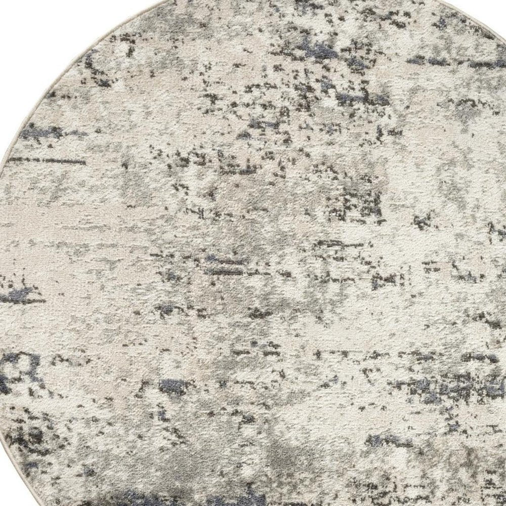 4' Gray Floral Power Loom Round Rug