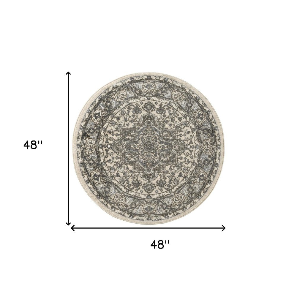 4' Blue Floral Power Loom Round Rug