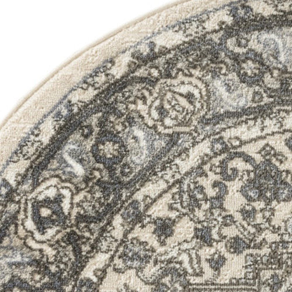 4' Blue Floral Power Loom Round Rug