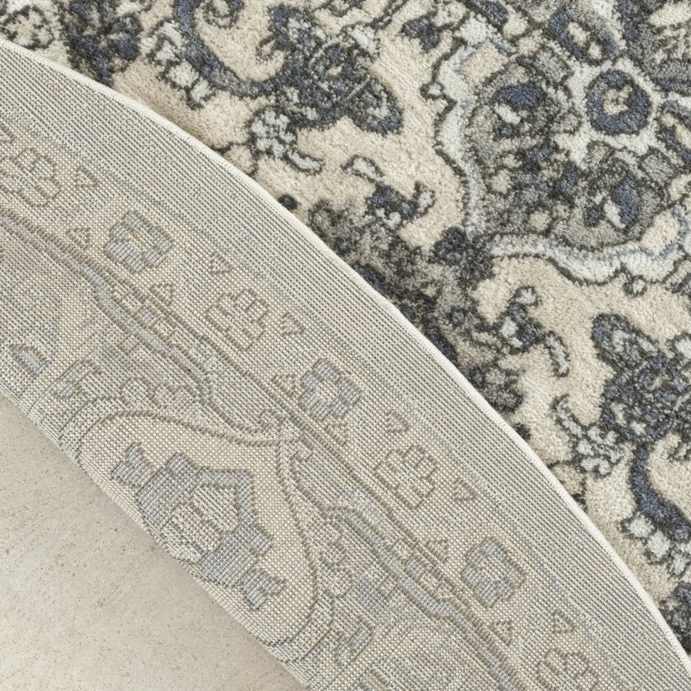 4' Blue Floral Power Loom Round Rug