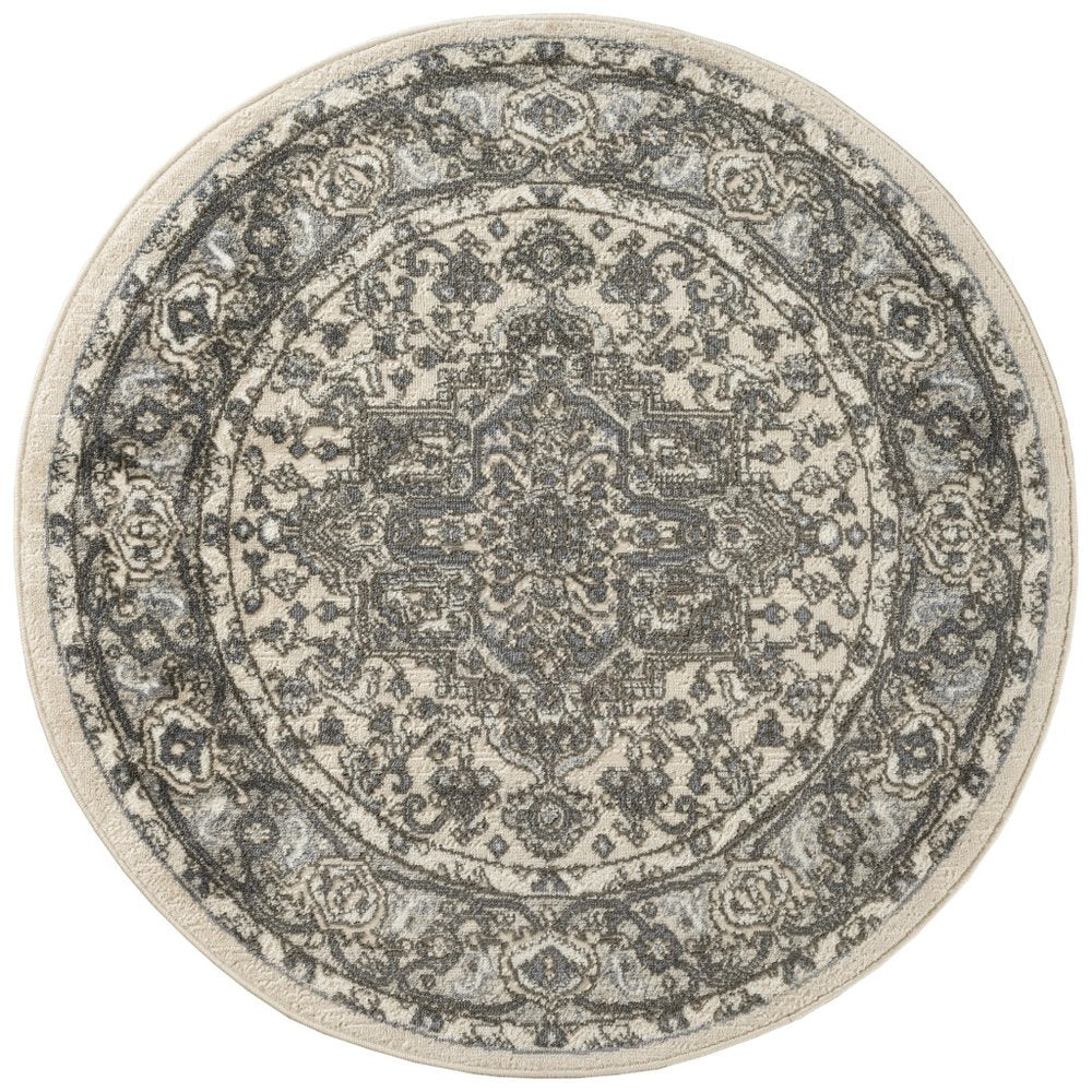 4' Blue Floral Power Loom Round Rug