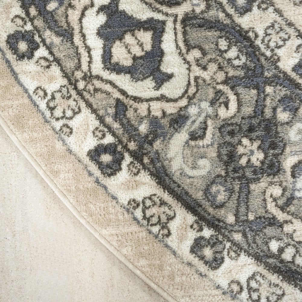 4' Blue Floral Power Loom Round Rug