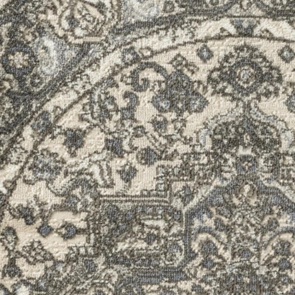 4' Blue Floral Power Loom Round Rug