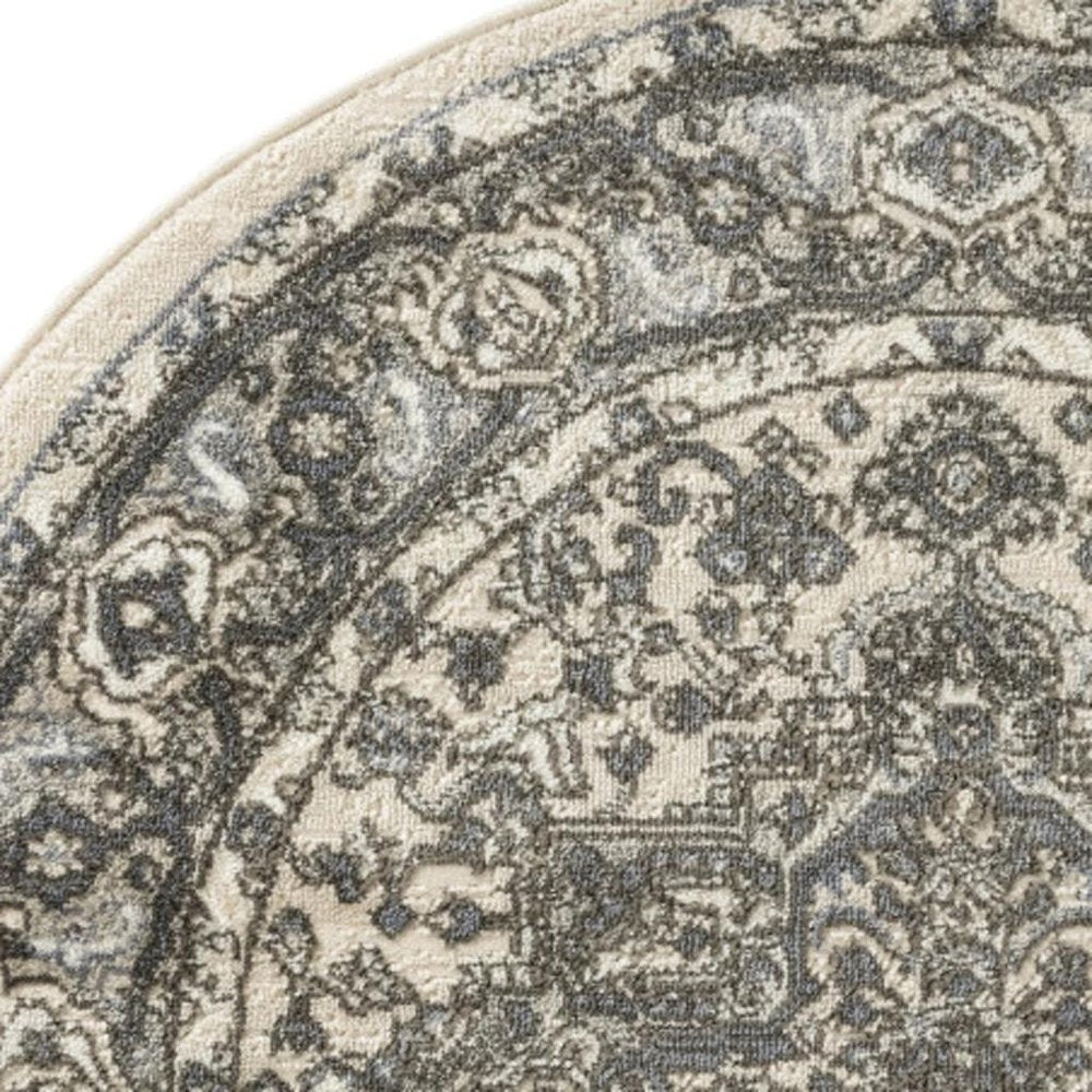 4' Blue Floral Power Loom Round Rug