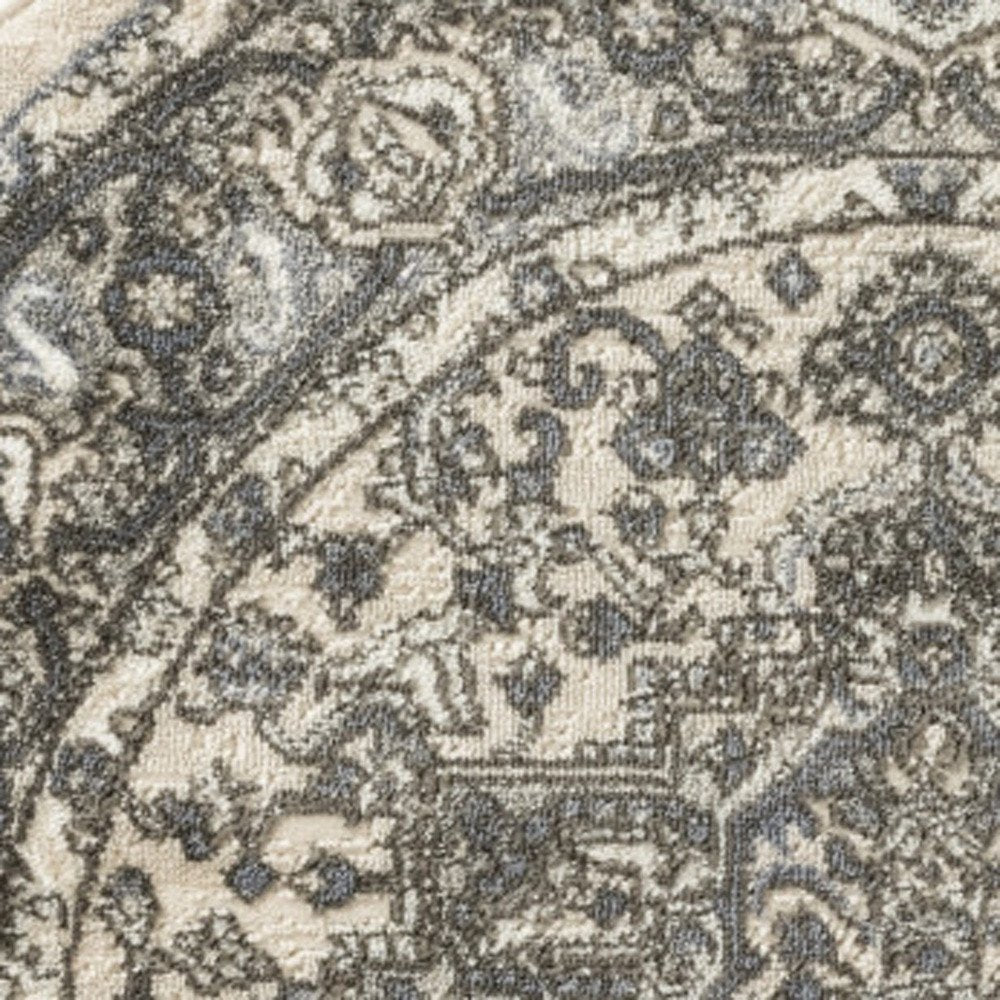 4' Blue Floral Power Loom Round Rug